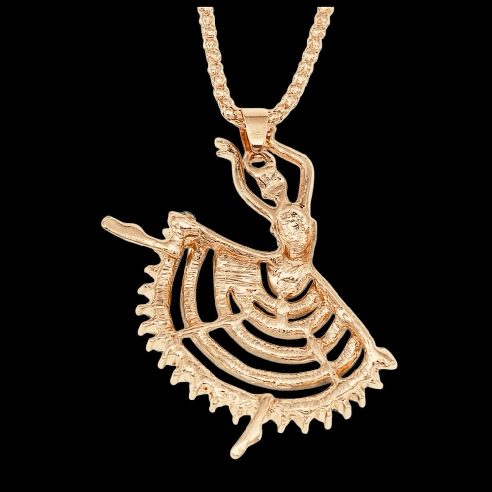Ballerina, Dancer Full Skirted Crystal & Enamel Gold, White, & Pink, Necklace - Picture 5 of 7